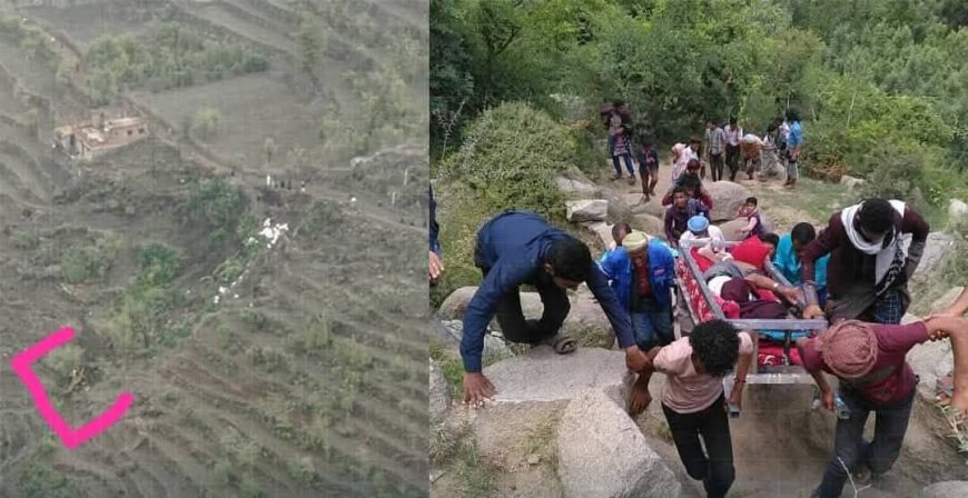 تعز.. سقوط سيارة في منحدر جبلي بمنطقة السفاء
