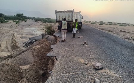 مؤسسة الطرق والجسور بشبوة تنفذ أعمال صيانة عاجلة في طريق عتق - بيحان - حريب