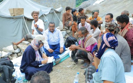 هيئة الشؤون الاجتماعية تطلع على أوضاع النازحين في مخيمات قرية قرين بمحافظة لحج