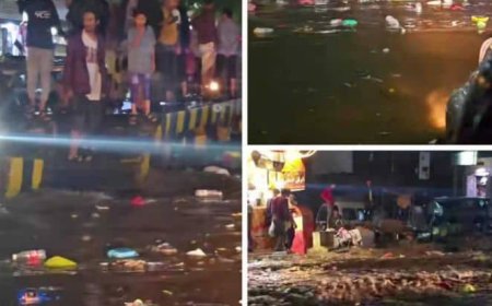 في ظل إضراب عمال النظافة وتكدس القمامة.. الأمطار تُغرق شوارع تعز