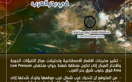 الأرصاد الجوية تكشف عن تكون منطقة ضغط جوي منخفض فوق جنوب شرق بحر العرب