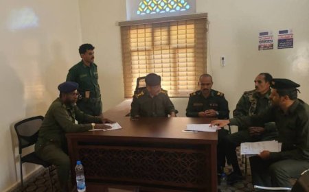 انتهاء عملية الاستلام والتسليم بين مديري شُرط مديريات بيحان وعسيلان والصعيد وجردان في إطار تنظيم العمل الأمني