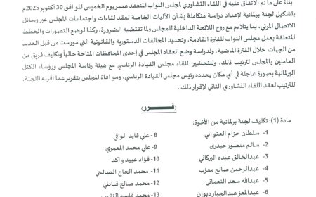 هيئة رئاسة مجلس النواب تصدر قراراً بشأن تكليف لجنة برلمانية لإعداد الآليات الخاصة لعقد لقاءات واجتماعات المجلس عبر وسائل الاتصال المرئي