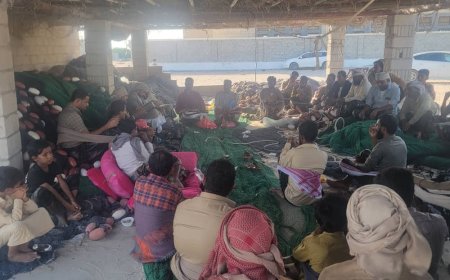 مدير عام هيئة المصائد السمكية بشبوة يلتقي صيادي الحاوي للحفاظ على التوازن الغذائي 