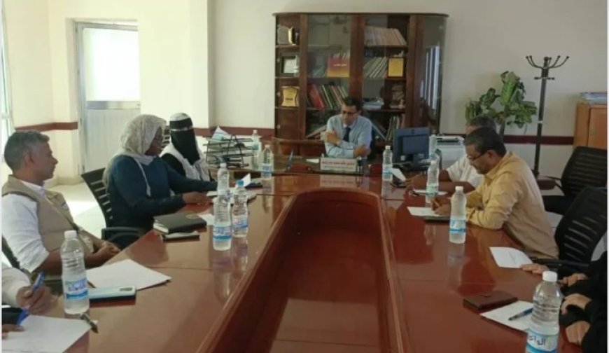 لقاء يجمع مدير عام مكتب الصحة بلحج ومدير التغذية منظمة اليونيسيف مع المانح بنك الاعمار الألماني لمناقشة مشاريع المنظمة