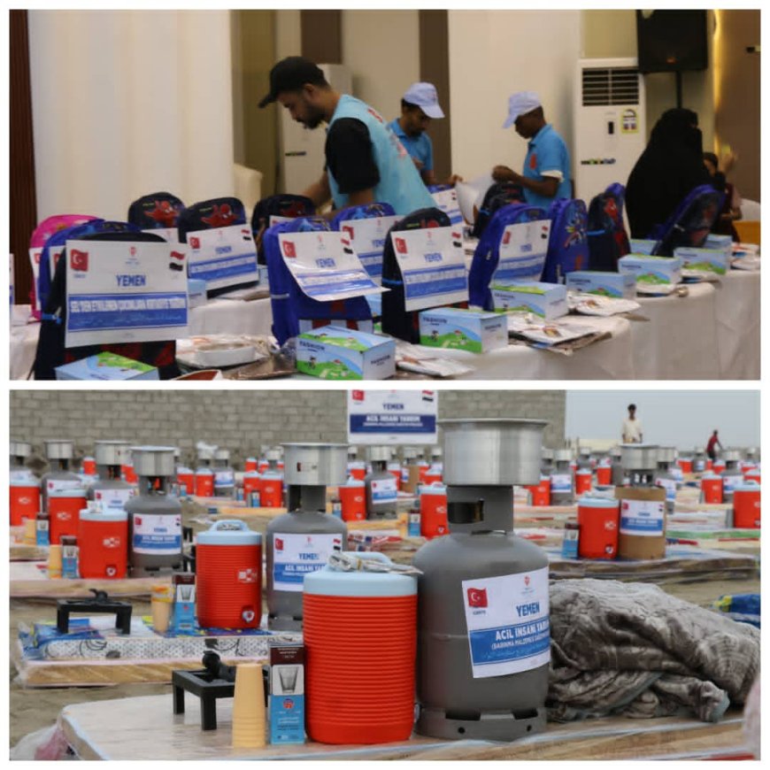 وقف الديانة التركية ينفذ مشروعين إغاثيين وتعليميين في عدن دعمًا للأسر المتضررة والأيتام