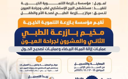 مؤسسة بازرعة التنموية الخيرية تُعلن بدء المخيم الطبي الثاني والعشرين لجراحة العيون في عدن