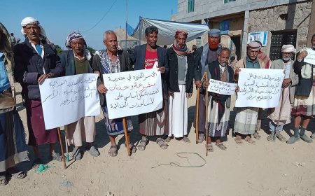 الأسر المحتاجة بمديرية مشرعة وحدنان تنفذ وقفة احتجاجية للتنديد باستثنائها من صرف المساعدات الغذائية.