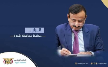 المحافظ بن الوزير يصدر قرار بتكليف مدير عام مكتب التخطيط والتعاون الدولي محافظة شبوة 
