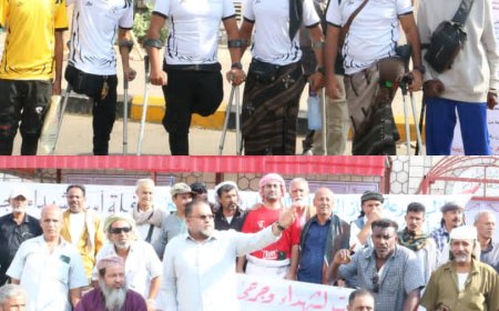 غضب الجرحى وأسر الشهداء يهز "المعاشيق": مئات المحتجين يطالبون بحقوقهم المنسية في عدن