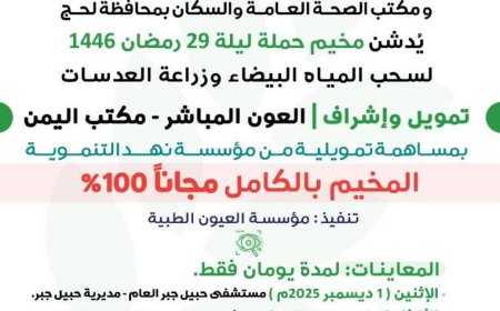 مخيم عيون مجاني بردفان.. خدمة إنسانية برعاية رسمية وتنفيذ طبي متخصص بقيادة القامات الوطنية