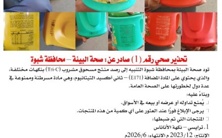 صحة البيئة بشبوة تحذر المواطنين من مسحوق مشروب (Tri-C) والذي يحتوي على المادة المضافة (E171)
