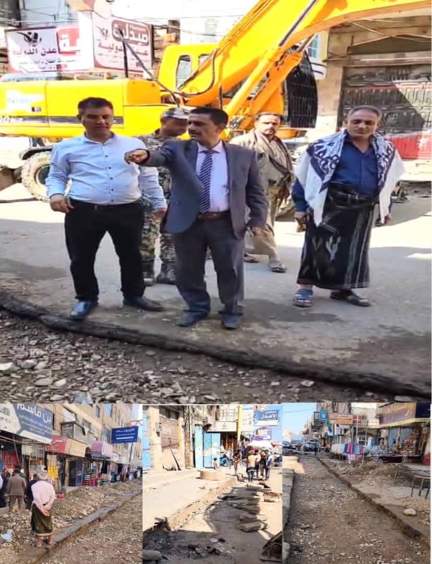 مدير عام "القاهرة" يتفقد أعمال السفلته الجارية في شارع التحرير الأسفل بتعز 