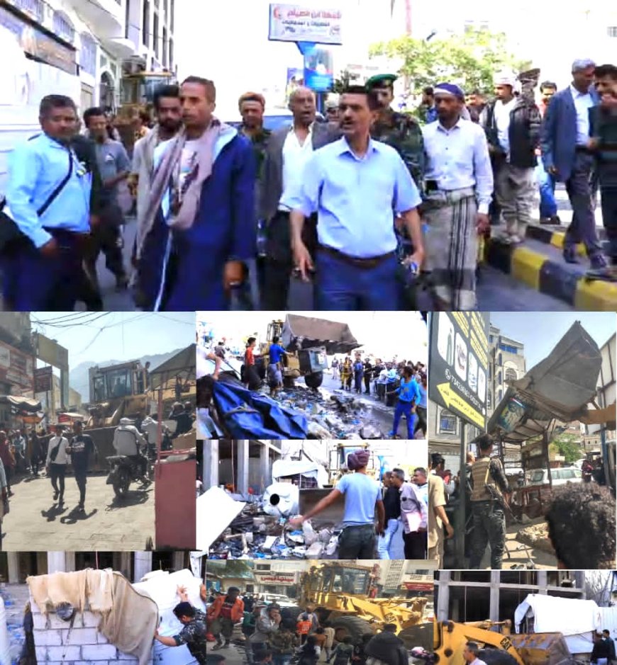 لليوم الثاني.. فرع الأشغال بـ«القاهرة» يواصل إزالة المخالفات في شوارع مدينة تعز