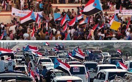 موكب أبين الجماهيري يحتشد في ساحة الحرية بعدن تأكيدًا على مطلب استعادة الدولة