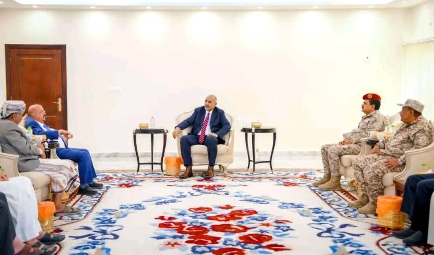 الرئيس الزُبيدي يبحث مع الشيخ البركاني سُبل تضافر الجهود لتعزيز الأمن والاستقرار في المحافظات المحررة