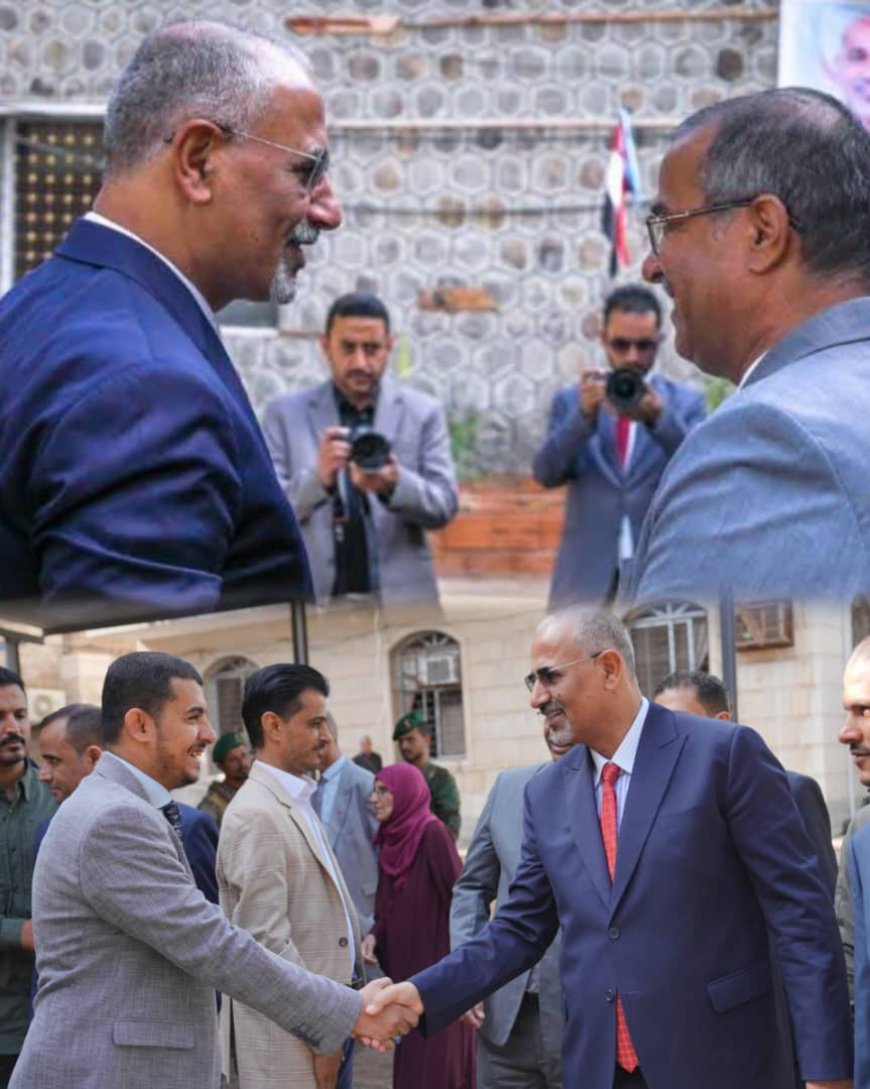 الوزير الزعوري والسقاف في مقدمة مستقبلي الرئيس الزُبيدي بمبنى وزارة الشؤون الاجتماعية والعمل بعدن