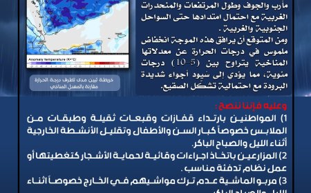 الأرصاد تؤكد استمرار تأثر مناطق واسعة من بلادنا بموجة بَرْد