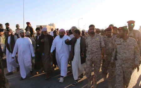 قائد قوات درع الوطن بالمهرة يتفقد مديرية شحن ومنفذها الحدودي مع سلطنة عُمان