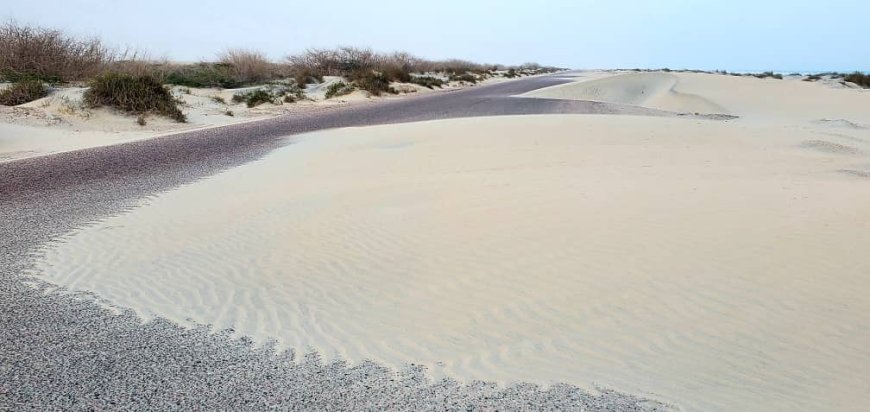 الرمال المتحركة خطر يهدد حياة المسافرين على الطريق الساحلي بمديرية رضوم في شبوة