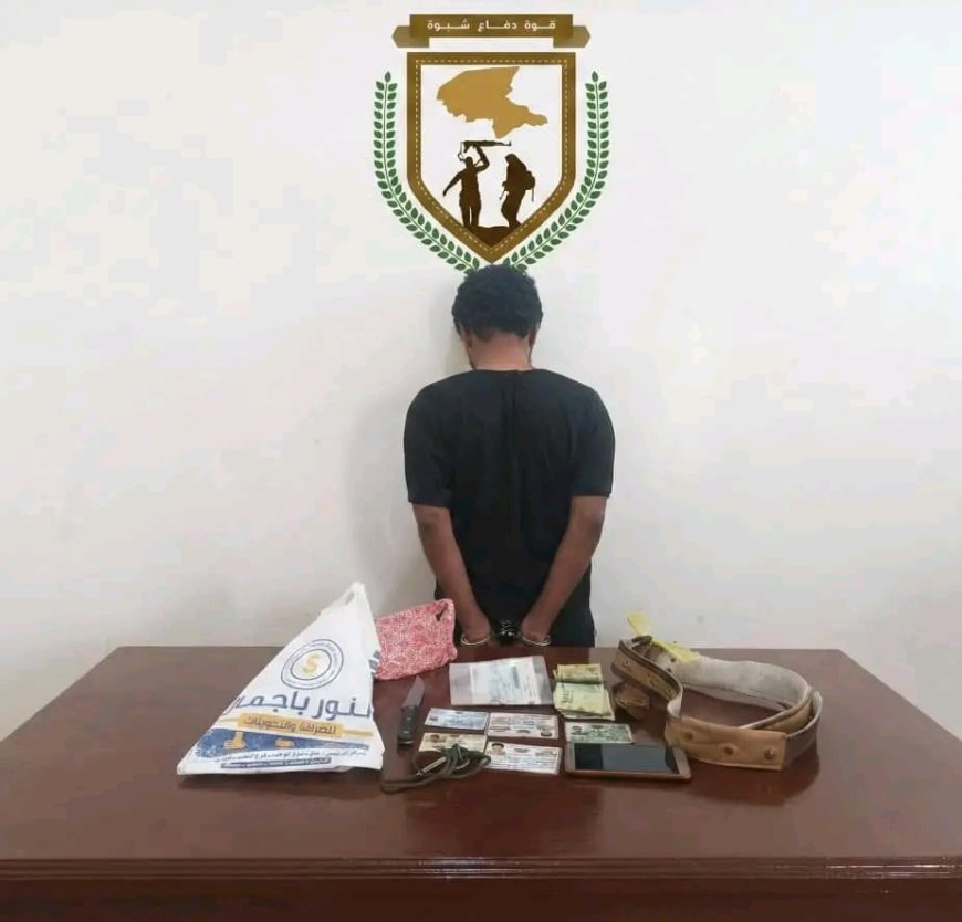 اللواء الثاني دفاع شبوة يضبط مطلوباً أمنياً لشرطة أبين على ذمة قضية قتل في مدخل مدينة عتق