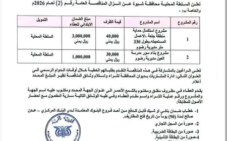 السلطة المحلية برضوم تشيد بدور المحافظ ابن الوزير في إنزال مناقصة واستكمال مشاريع حيوية بالمديرية