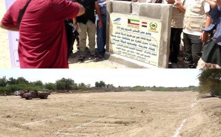 نائب المحافظ _ الامين العام للمجلس المحلي بأبين يضع حجر الأساس لمشروع قرية "فاعلة خير" بإشراف الجمعية الكويتية في منطقة الحصحوص بخنفر