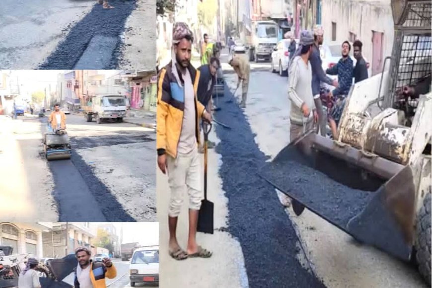 تعز.. بدء أعمال السفلتة من أمام مدرسة الشعب حتى محطة صافر عقب استكمال تنفيذ الخط الناقل للمياه