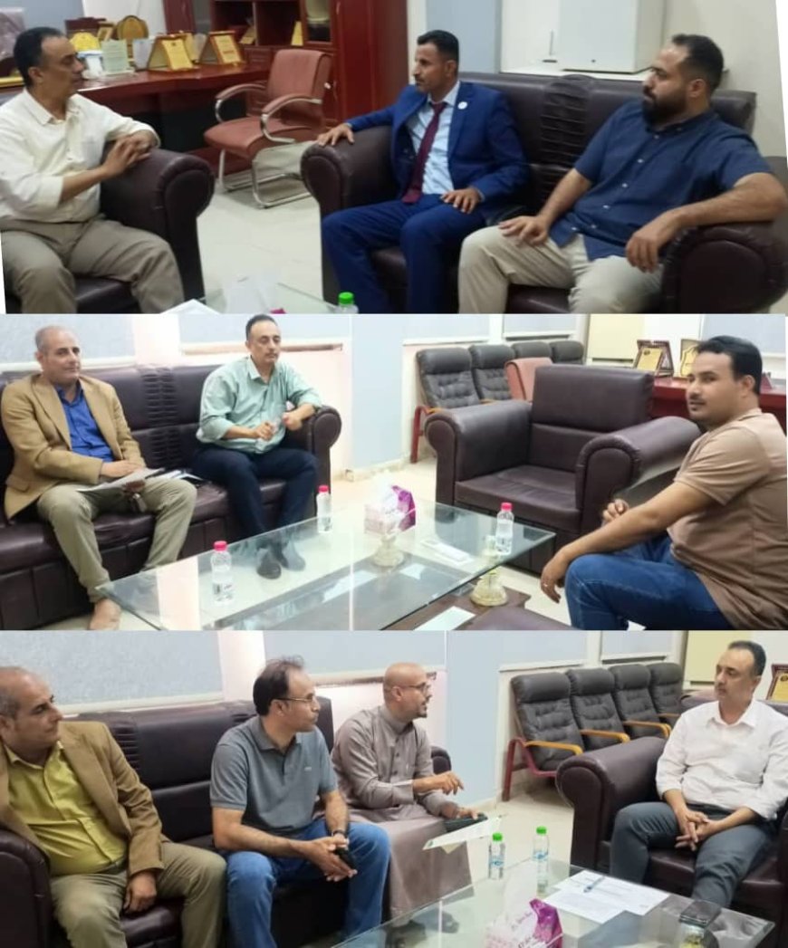 مدير عام صحة عدن يبحث مع همم حضرموت وخميس وتوفارما للأدوية لدعم المخيمات الطبية المجانية في المديريات