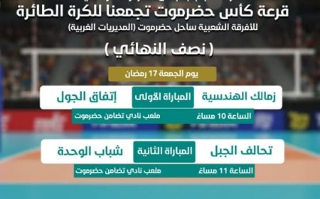 غداً .. استئناف منافسات البطولة الرمضانية للكرة الطائرة بطولة كأس حضرموت تجمعنا