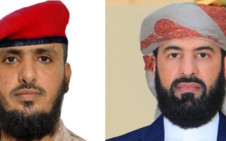 السنيدي قائد قوات الأمن الوطني في أبين يهنئ الدكتور مختار الرباش الهيثمي بمناسبة تعيينه محافظًا للمحافظة