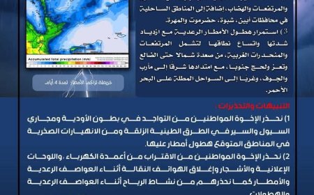 الأرصاد تحذر من أمطار رعدية غزيرة في العاصمة عدن وعدد من المحافظات