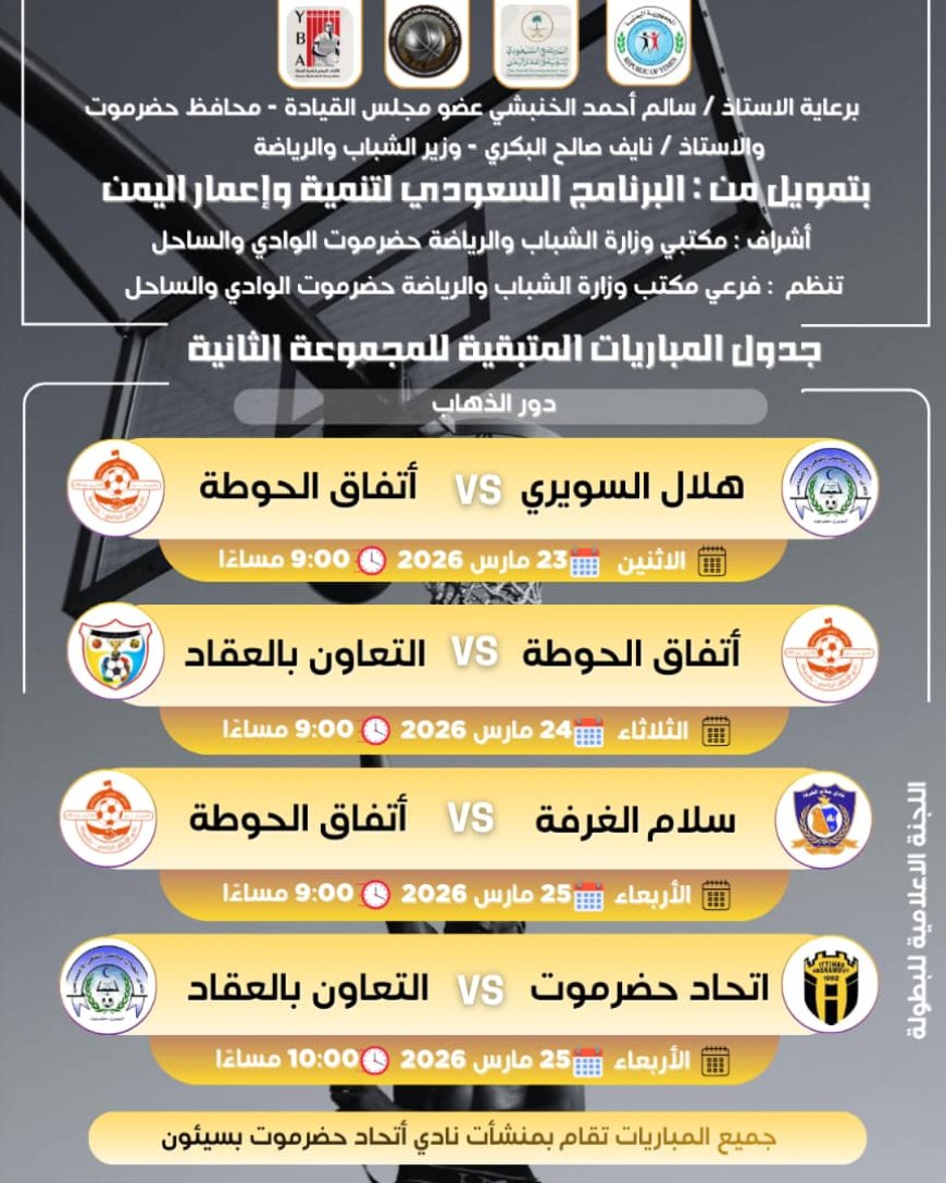 بتمويل من البرنامج السعودي لتنمية وإعمار اليمن.. أستنئاف مباريات بطولة البرنامج السعودي لكرة السلة لأندية حضرموت الوادي والصحراء