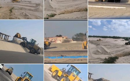 بإشراف  قيادة السلطة المحلية وبدعم قوات درع الوطن ازالة الرمال من الخط الدولي وتدشين الاعمال بدلتا ابين واحور.