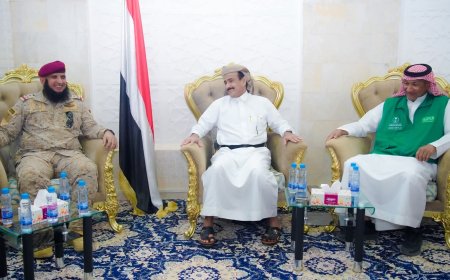 المحافظ بن الوزير يلتقي قائد قوات التحالف وفريق البرنامج السعودي ويشيد بدعم الأشقاء في المملكة