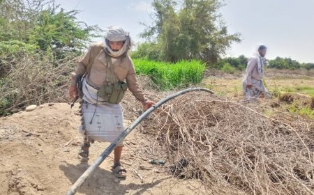 فريق المخالفات بالمؤسسة المحلية للمياه بأبين تنفذ حملة واسعة لفصل الربط العشوائي من خطوط نقل المياه من حقول الآبار